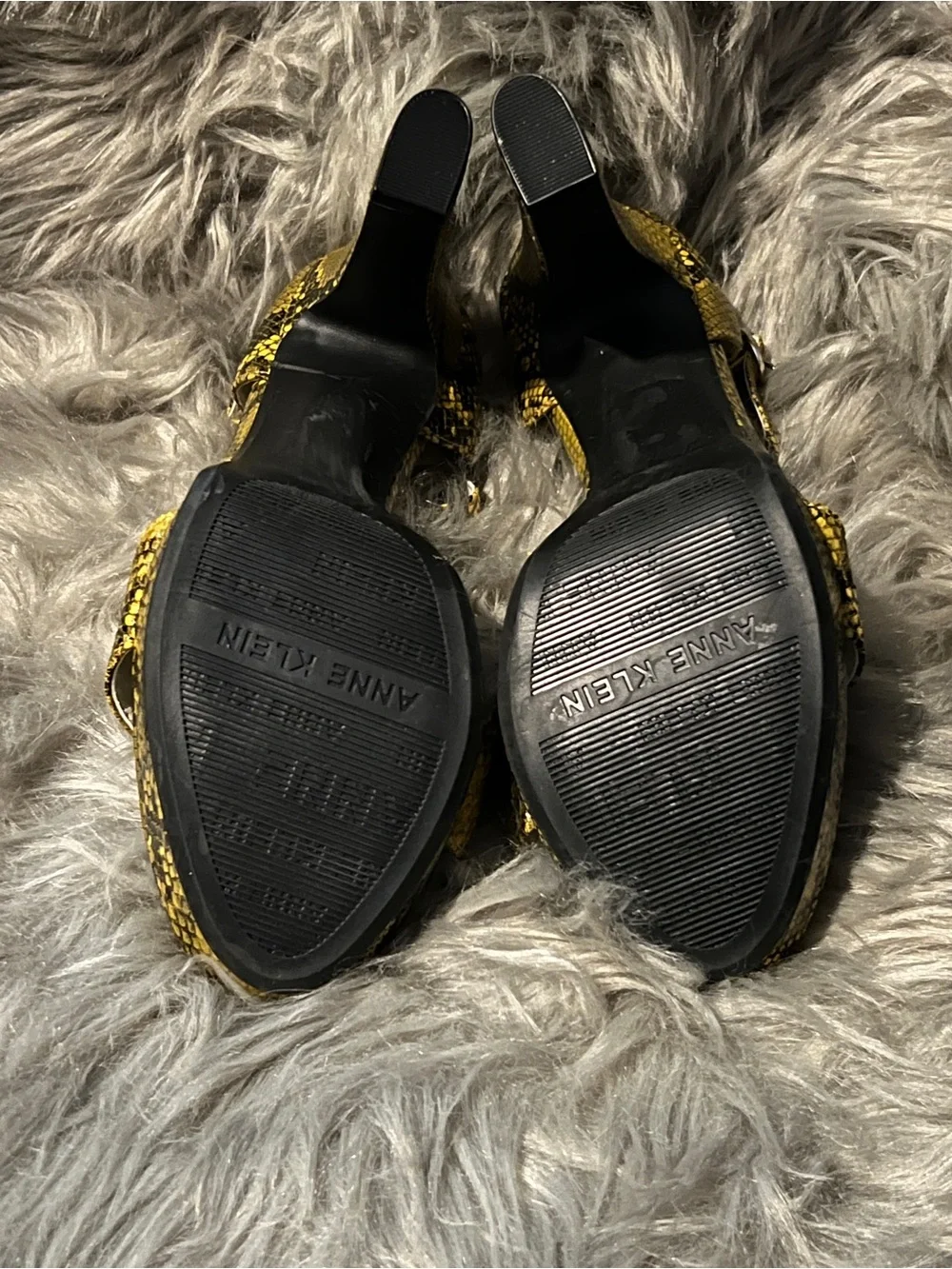 Anne Klein Yellow and Black Snake-Print Platform